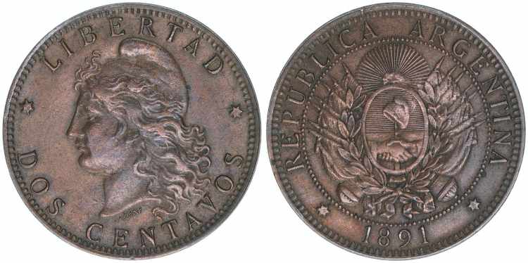2 Centavos, 1891 Argentinien. ... 