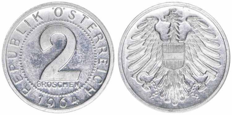 Verkehrsmünzen 2 Groschen, 1964. ... 