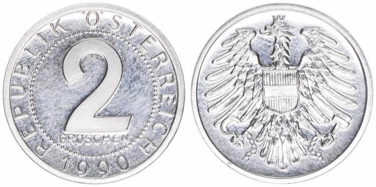 Verkehrsmünzen 2 Groschen, 1990. ... 