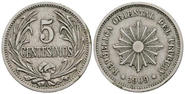 5 Centesimos, 1909 Uruguay. 5,01g. ... 