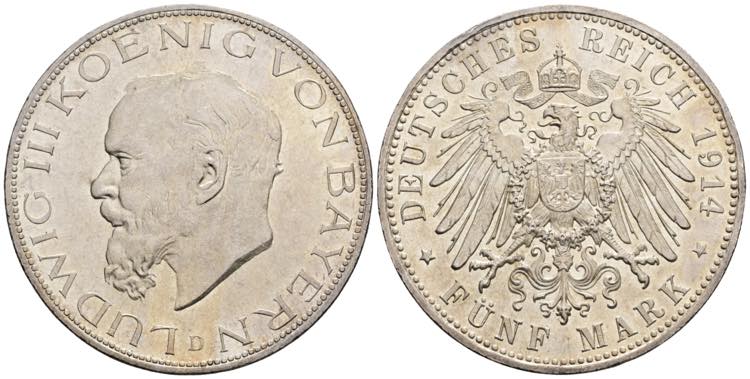 Ludwig III. 1913-1918 Bayern. 5 ... 