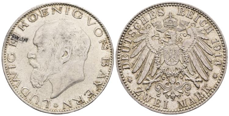 Ludwig III. 1913-1918 Bayern. 2 ... 