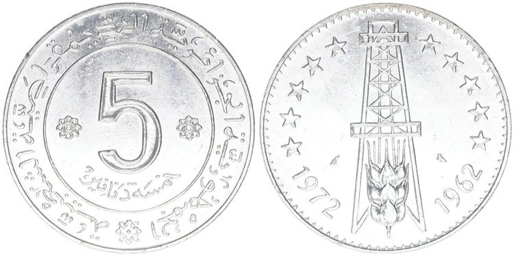 5 Dinars, 1972 Algerien. FAO 10 ... 