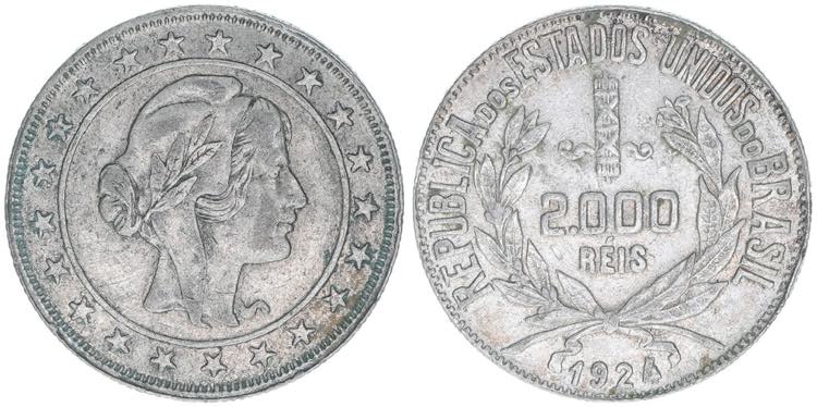 2000 Reis, 1924 Brasilien. Silber. ... 