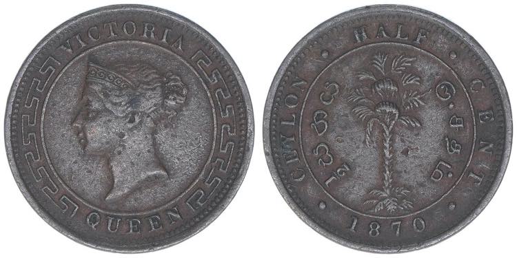 Victoria Ceylon. 1/2 Cent, 1870. ... 