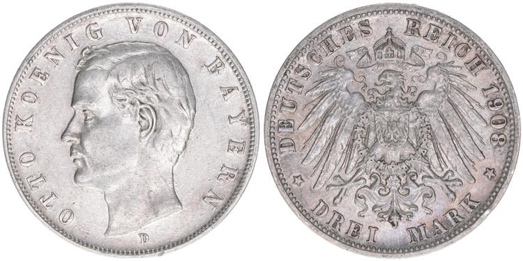 Otto 1886-1913 Bayern. 3 Mark, ... 