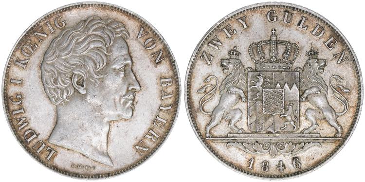 Ludwig I. Bayern. 2 Gulden, 1846. ... 