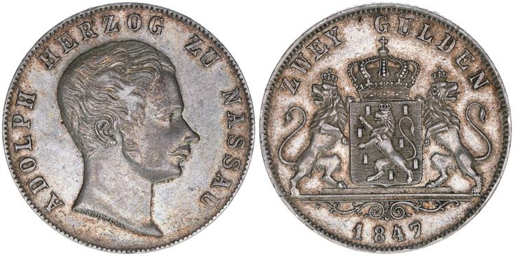 Adolph Herzogtum Nassau. 2 Gulden, ... 