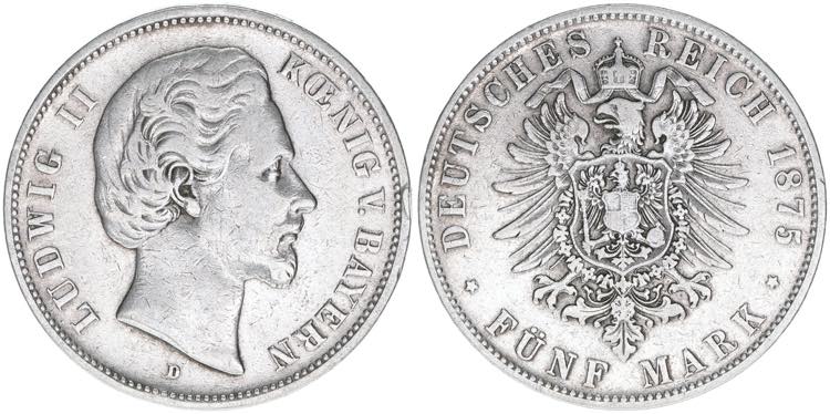 Ludwig II. 1864-1886 Bayern. 5 ... 