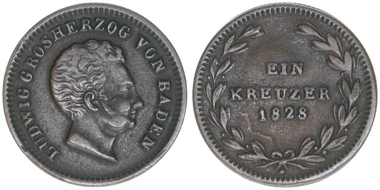Ludwig 1818-1830 Baden. 1 Kreuzer, ... 