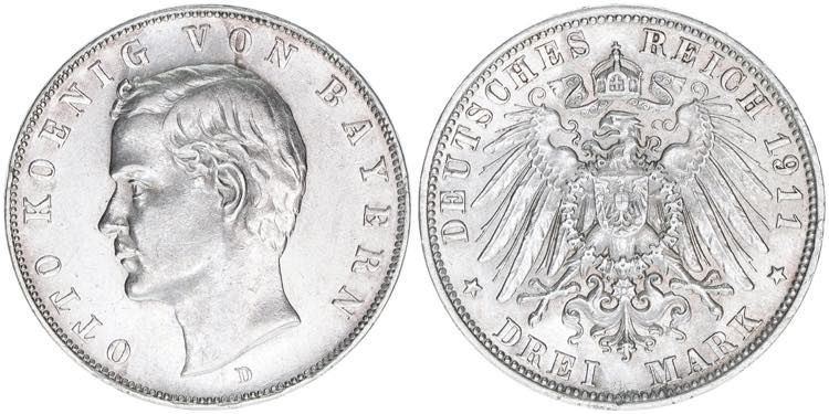 Otto 1886-1913 Bayern. 3 Mark, ... 