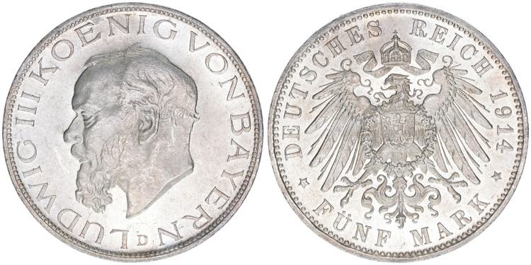 Ludwig III. 1913-1918 Bayern. 5 ... 