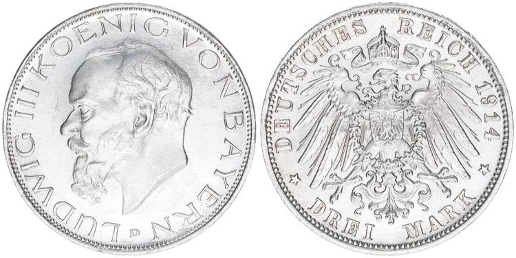 Ludwig III. 1913-1918 Bayern. 3 ... 