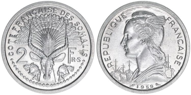 2 Francs, 1959 Dschibuti. ... 