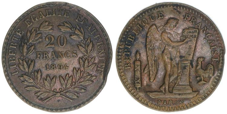 Probe Frankreich. 20 Francs, 1894. ... 
