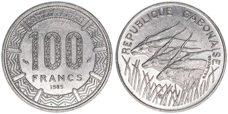 100 Francs, 1985 Gabun. Nickel. ... 