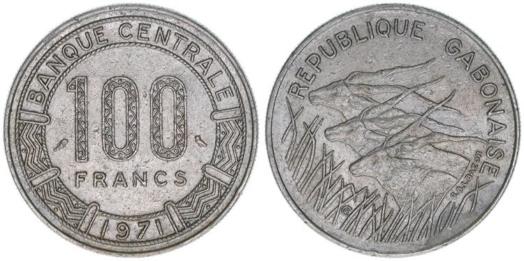 100 Francs, 1971 Gabun. Nickel. ... 