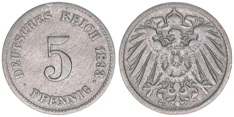 5 Pfennig, 1893 G Auflage 421862. ... 