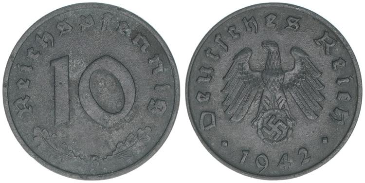 Ostmark 10 Reichspfennig, 1942 B. ... 