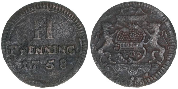 2 Pfennige, 1758 Münster. 1,34g. ... 