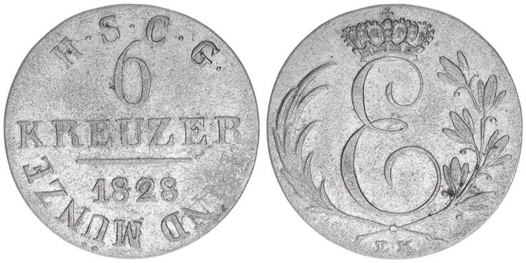 6 Kreuzer, 1828 EK Sachsen Coburg ... 