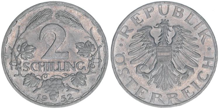 Verkehrsmünzen 2 Schilling, 1952. ... 