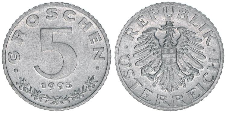 Verkehrsmünzen 5 Groschen, 1993. ... 
