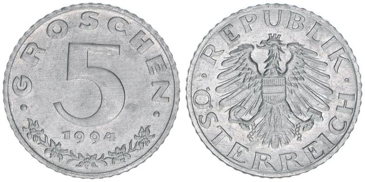 Verkehrsmünzen 5 Groschen, 1994. ... 