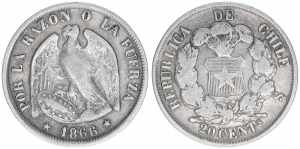20 Centavos, 1866 Chile. 4,42g. Kahnt/Schön ... 