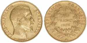 20 Francs, 1852 a Frankreich. Gold. 6,40g ... 