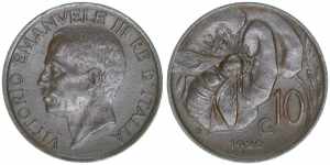 10 Centesimi, 1920 Italien. 5,41g. Schön 60 ... 