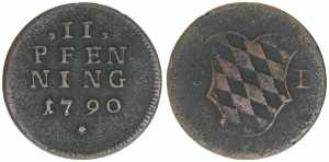 Karl Theodor 1777-1799 Bayern. 2 Pfennige, ... 