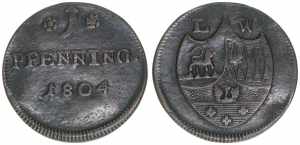 1 Pfennig, 1804 Löwenstein-Wertheim. 1,54g. ... 
