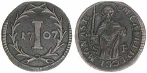 Domkapitel Münster. 1 Pfennig, 1707. 1,13g ... 
