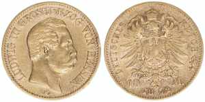 Ludwig III. 1848-1877 Hessen. 10 Mark, 1872 ... 