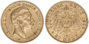 Wilhelm II. 1888-1918 Preussen. 20 Mark, ... 
