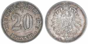 20 Pfennige, 1876 B 1,13g. AKS 8 vz-