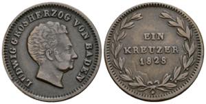 Ludwig 1818-1830 Baden. 1 Kreuzer, 1828. ... 