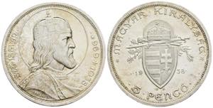 5 Pengö, 1938 Ungarn. Silber. 24,88g KM#516 ... 