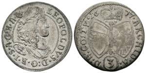 Leopold I. 1657-1705 3 Kreuzer, 1677. Hall ... 