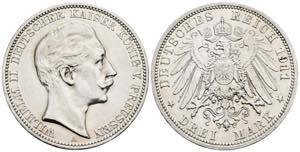 Wilhelm II. 1888-1918 Preußen. 3 Mark, 1911 ... 