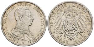 Wilhelm II. 1888-1918 Preußen. 3 Mark, 1914 ... 