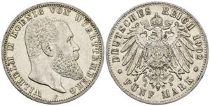 Wilhelm II. 1891-1918 Württemberg. 5 Mark, ... 