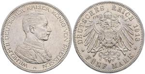 Wilhelm II. 1888-1918 Preussen. 5 Mark, 1913 ... 