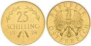 Goldmünzen 25 Schilling, 1928. Gold 5,88g ... 