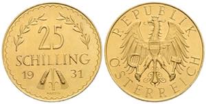 Goldmünzen 25 Schilling, 1931. Gold 5,88g ... 