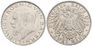 Ludwig III. 1913-1918 Bayern. 2 Mark, 1914 ... 