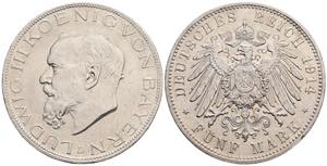 Ludwig III. 1913-1918 Bayern. 5 Mark, 1914 ... 
