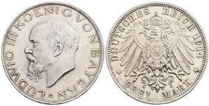 Ludwig III. 1913-1918 Bayern. 3 Mark, 1914 ... 
