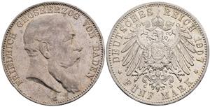 Friedrich I. 1852-1907 Baden. 5 Mark, 1907 ... 